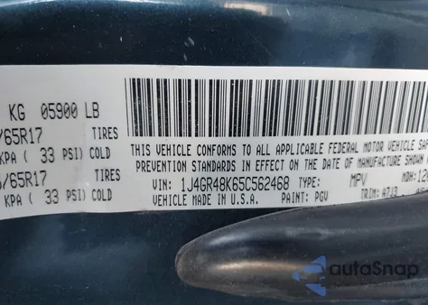 2005 Jeep Grand Cherokee Laredo z USA, uszkodzony, nr VIN 1J4GR48K65C562468